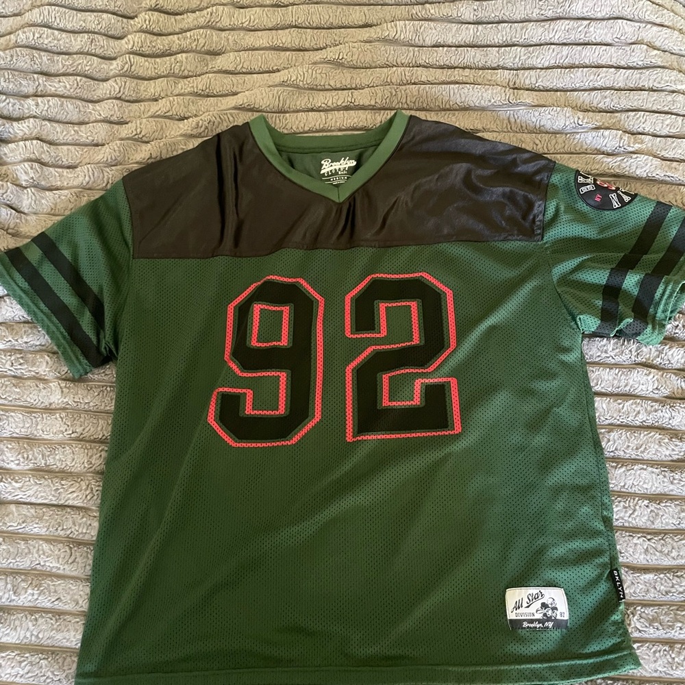 Brooklyn Cloth Green Mesh '92' Football Jersey with Black Accents